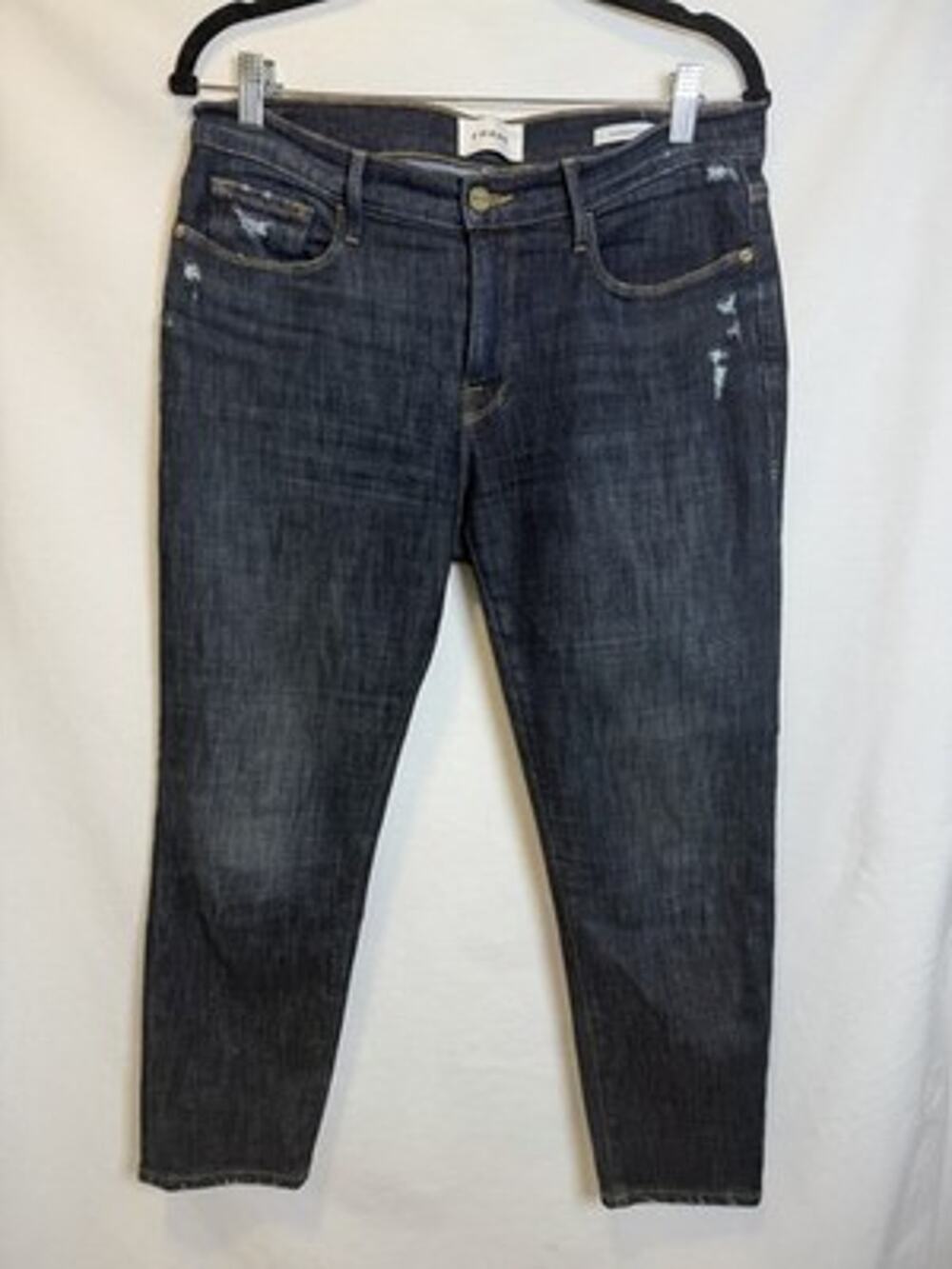 Frame Le Garçon Crop Jeans Women’s Sz 27 Blue Denim Distressed Slim Boyfriend